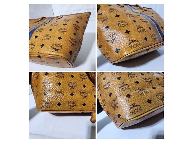 Borsa tote a righe MCM Visetos in marrone cognac - vista 12