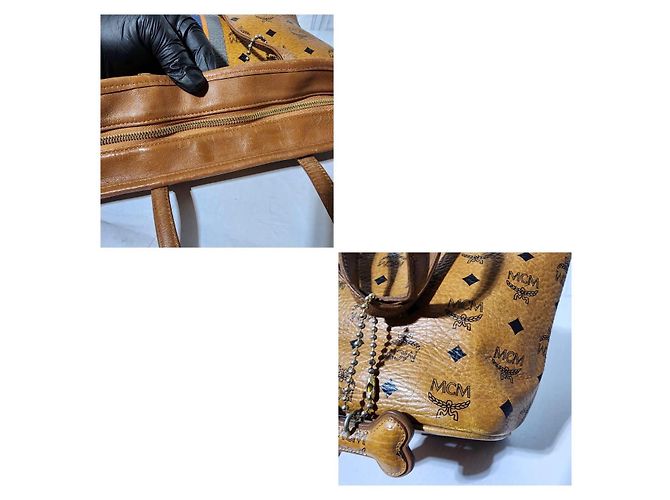Borsa tote a righe MCM Visetos in marrone cognac - vista 13