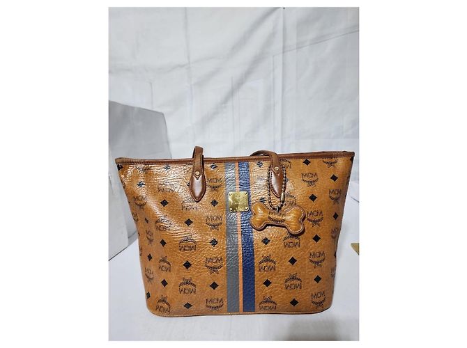 Borsa tote a righe MCM Visetos in marrone cognac - vista 14