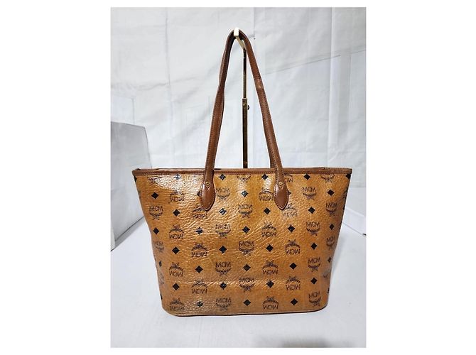 Borsa tote a righe MCM Visetos in marrone cognac - vista 4