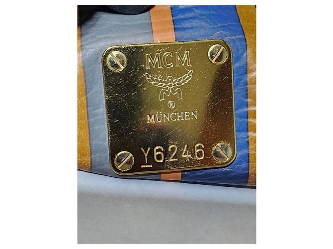 Borsa tote a righe MCM Visetos in marrone cognac - vista 5