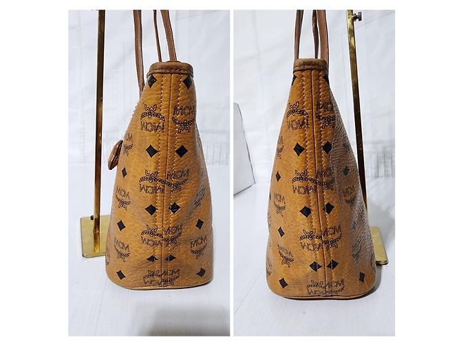 Borsa tote a righe MCM Visetos in marrone cognac - vista 6
