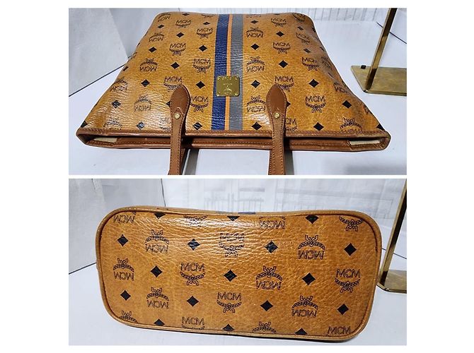 Borsa tote a righe MCM Visetos in marrone cognac - vista 8