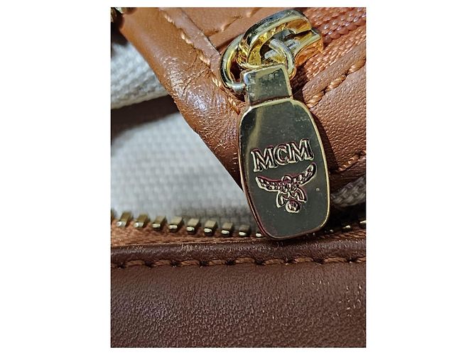 Borsa tote a righe MCM Visetos in marrone cognac - vista 9