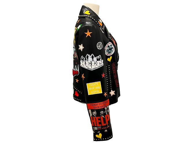 Alice + Olivia X The Beatles Schwarze Multi Cody Vegane Lederjacke - Ansicht 2
