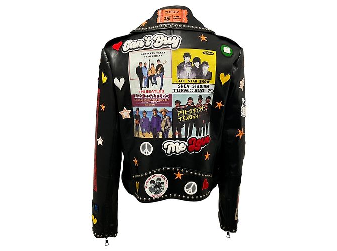 Alice + Olivia X The Beatles Schwarze Multi Cody Vegane Lederjacke - Ansicht 3