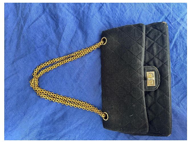 2.55 Borsa a mano Chanel in tessuto nero - vista 10