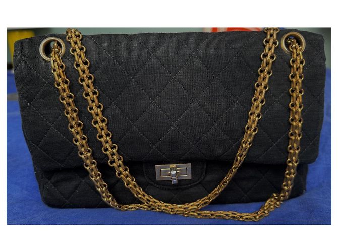 2.55 Borsa a mano Chanel in tessuto nero - vista 11