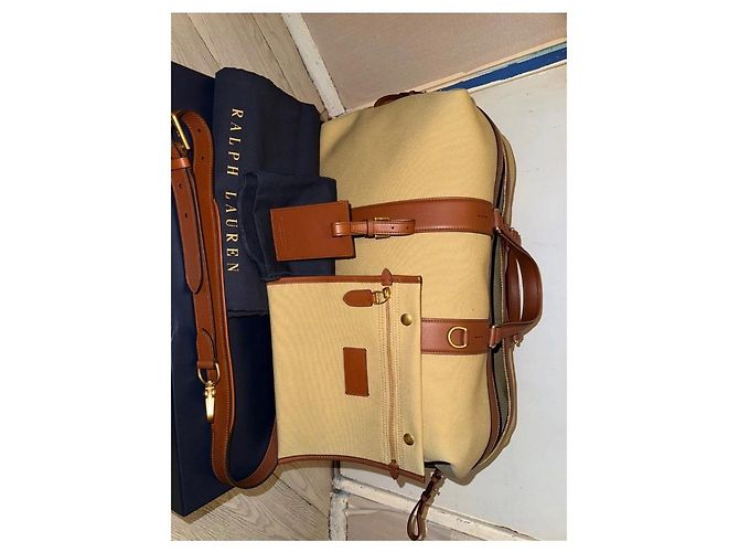 Borsa da viaggio Ralph Lauren in cotone beige - vista 6