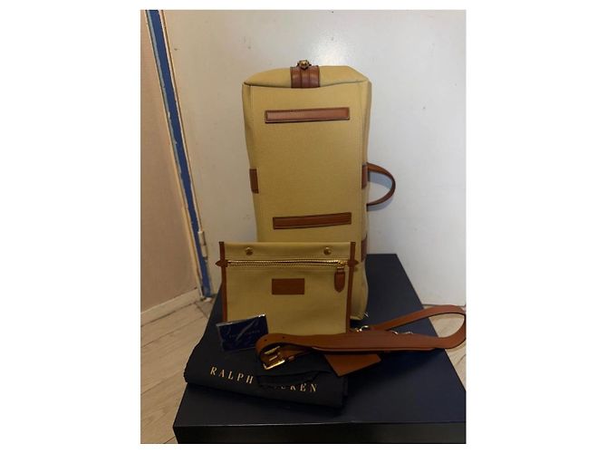 Borsa da viaggio Ralph Lauren in cotone beige - vista 7