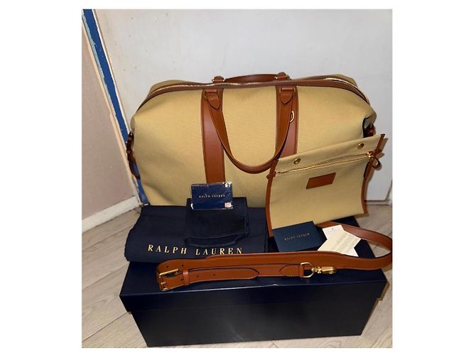 Borsa da viaggio Ralph Lauren in cotone beige - vista 8