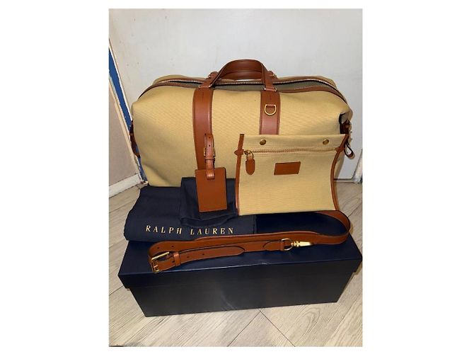 Borsa da viaggio Ralph Lauren in cotone beige - vista 9