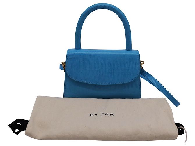 Borsa Mini Lizard Embossed By Far in Pelle Blu Chiaro - vista 2
