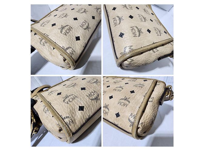 Borsa a tracolla in pelle MCM Visetos beige - vista 10