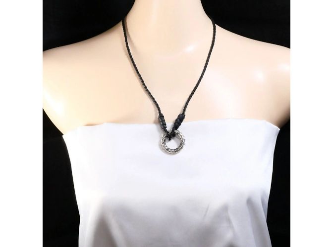 Collana in pelle argentata Intrecciato Circle di Bottega Veneta - vista 3