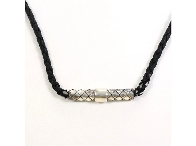 Collana in pelle argentata Intrecciato Circle di Bottega Veneta - vista 6