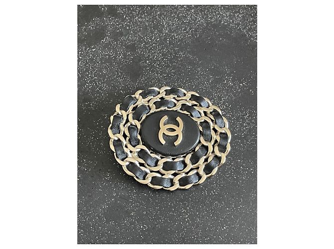 Spilla Maxi Chanel in pelle nera e metallo argentato Nero Argento - vista 5