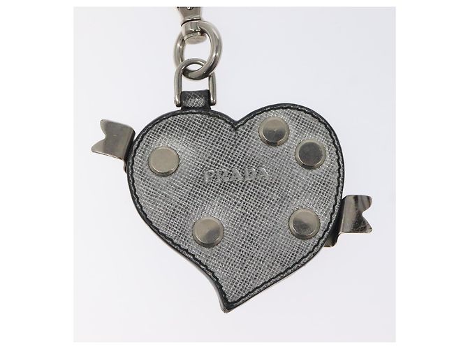 Saffiano PRADA Charm in pelle Safiano Argento Auth ac3850 - vista 4