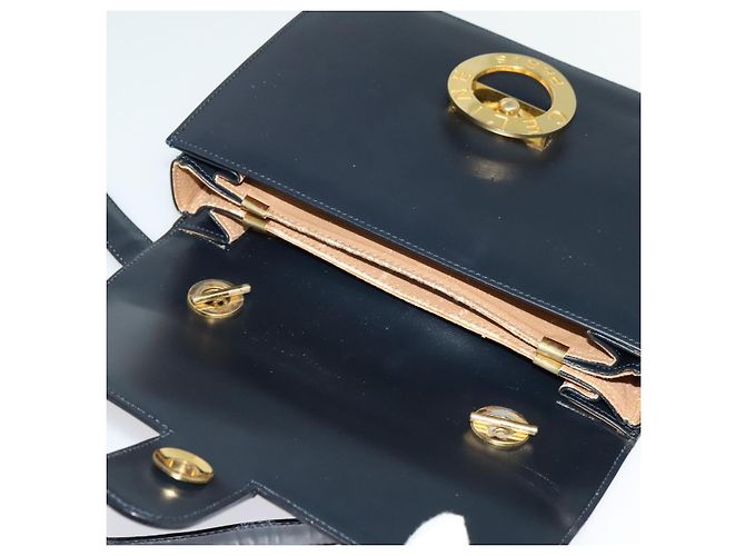 Céline Borsa a Spalla CELINE Circle in Pelle Blu Navy Oro Auth 126033 D'oro - vista 10