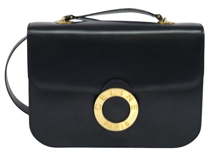 Céline Borsa a Spalla CELINE Circle in Pelle Blu Navy Oro Auth 126033 D'oro - vista 13