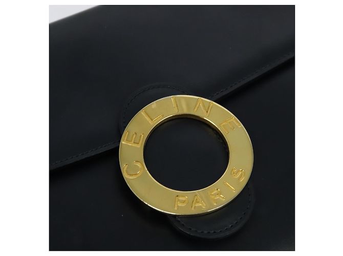 Céline Borsa a Spalla CELINE Circle in Pelle Blu Navy Oro Auth 126033 D'oro - vista 17