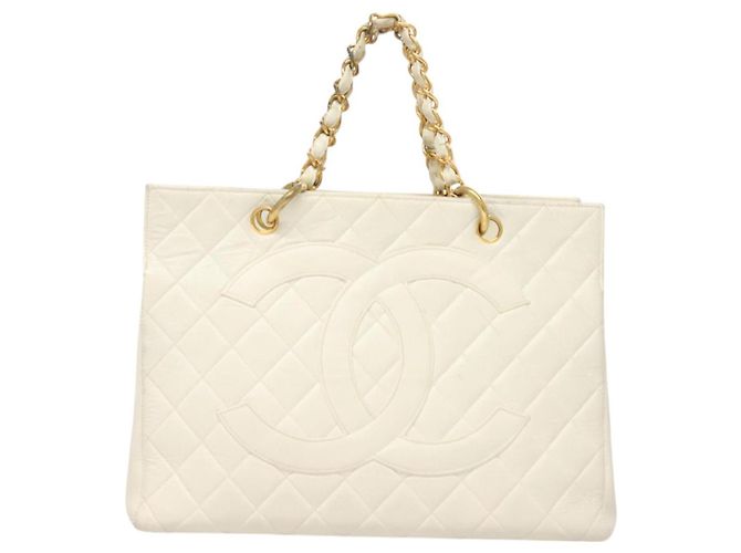 CHANEL Borsa a Mano Matelassé con Catena in Pelle di Caviale Oro Bianco CC Auth bs26565 D'oro - vista 13