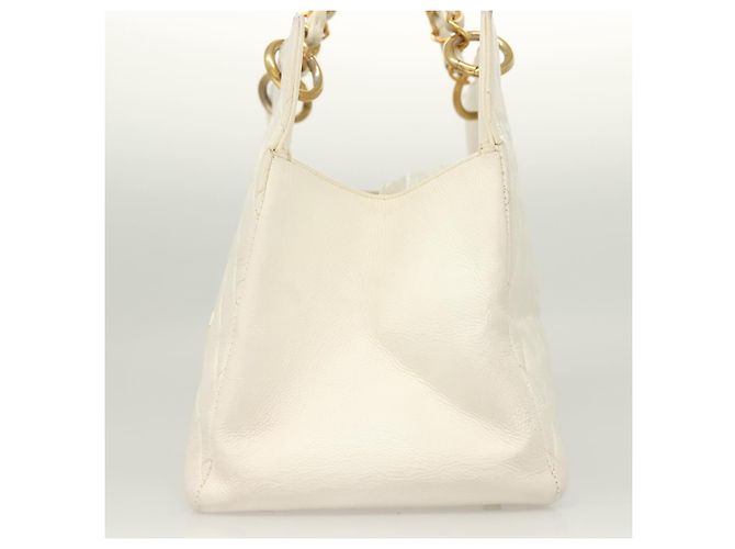 CHANEL Borsa a Mano Matelassé con Catena in Pelle di Caviale Oro Bianco CC Auth bs26565 D'oro - vista 3