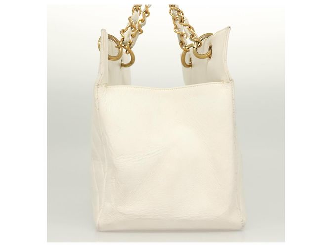 CHANEL Borsa a Mano Matelassé con Catena in Pelle di Caviale Oro Bianco CC Auth bs26565 D'oro - vista 4