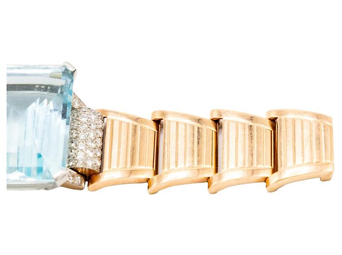 Autre Marque Bracciale retrò in oro 18k con acquamarina e diamanti - anni '40 Multicolore - vista 10