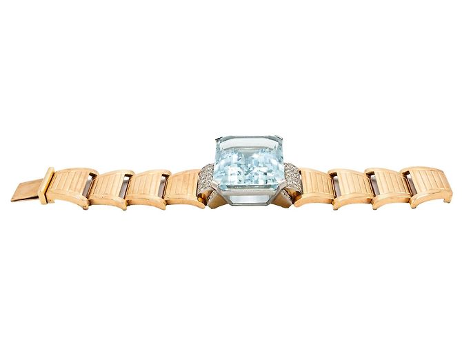 Autre Marque Bracciale retrò in oro 18k con acquamarina e diamanti - anni '40 Multicolore - vista 11