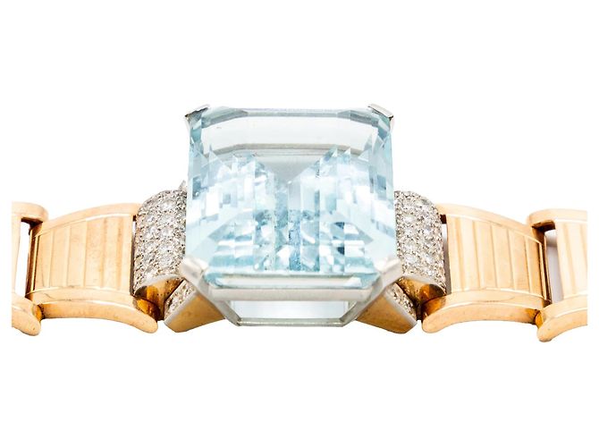 Autre Marque Bracciale retrò in oro 18k con acquamarina e diamanti - anni '40 Multicolore - vista 12