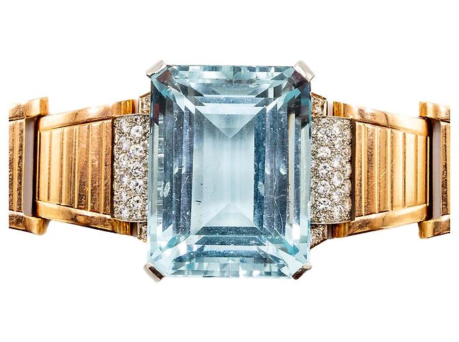 Autre Marque Bracciale retrò in oro 18k con acquamarina e diamanti - anni '40 Multicolore - vista 13