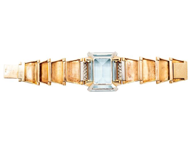 Autre Marque Bracciale retrò in oro 18k con acquamarina e diamanti - anni '40 Multicolore - vista 14