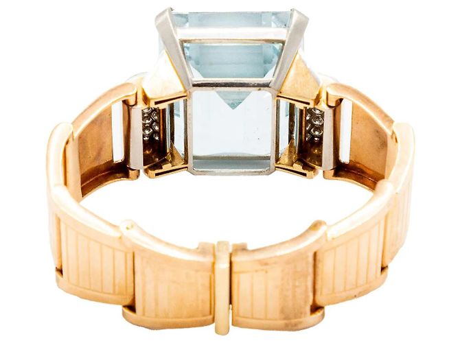 Autre Marque Bracciale retrò in oro 18k con acquamarina e diamanti - anni '40 Multicolore - vista 3