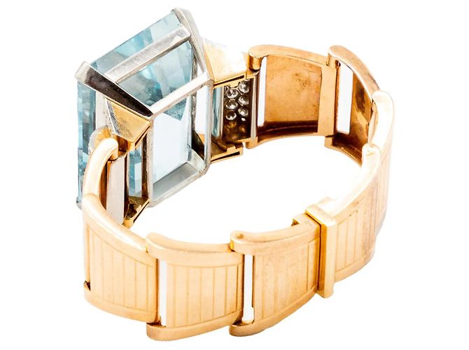 Autre Marque Bracciale retrò in oro 18k con acquamarina e diamanti - anni '40 Multicolore - vista 6