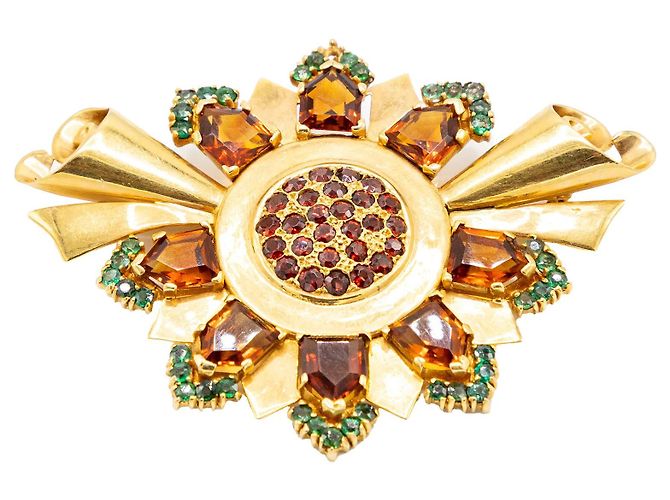 Autre Marque Spilla retrò in oro con accenti di granato ed smeraldo degli anni '60 D'oro - vista 2
