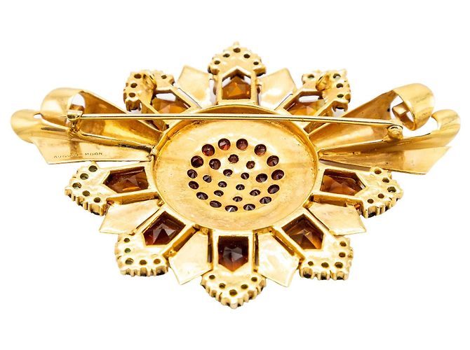 Autre Marque Spilla retrò in oro con accenti di granato ed smeraldo degli anni '60 D'oro - vista 3