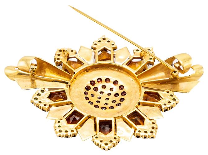 Autre Marque Spilla retrò in oro con accenti di granato ed smeraldo degli anni '60 D'oro - vista 4