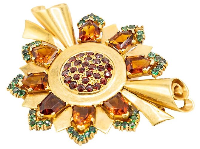 Autre Marque Spilla retrò in oro con accenti di granato ed smeraldo degli anni '60 D'oro - vista 5