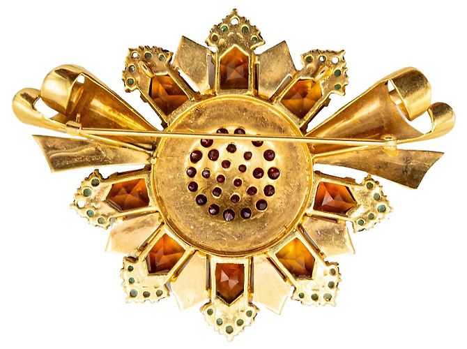 Autre Marque Spilla retrò in oro con accenti di granato ed smeraldo degli anni '60 D'oro - vista 6