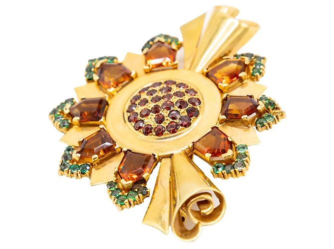 Autre Marque Spilla retrò in oro con accenti di granato ed smeraldo degli anni '60 D'oro - vista 7