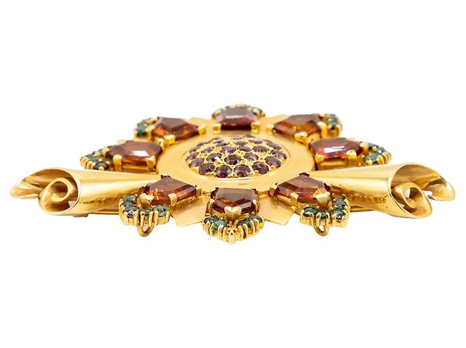 Autre Marque Spilla retrò in oro con accenti di granato ed smeraldo degli anni '60 D'oro - vista 8