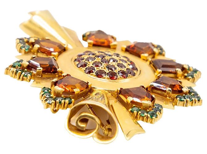Autre Marque Spilla retrò in oro con accenti di granato ed smeraldo degli anni '60 D'oro - vista 9
