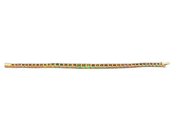 Autre Marque Bracciale Tennis Graduato in Smeraldi e Oro 18K Vintage Verde - vista 2