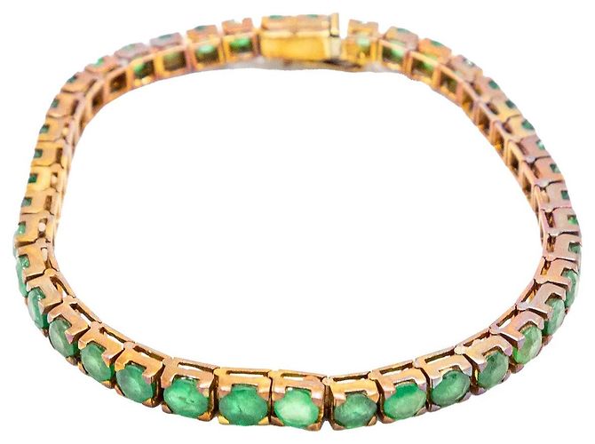 Autre Marque Bracciale Tennis Graduato in Smeraldi e Oro 18K Vintage Verde - vista 3
