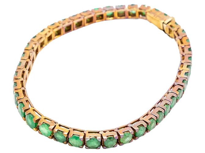 Autre Marque Bracciale Tennis Graduato in Smeraldi e Oro 18K Vintage Verde - vista 4