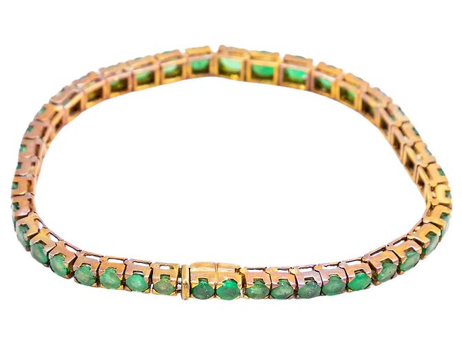 Autre Marque Bracciale Tennis Graduato in Smeraldi e Oro 18K Vintage Verde - vista 5