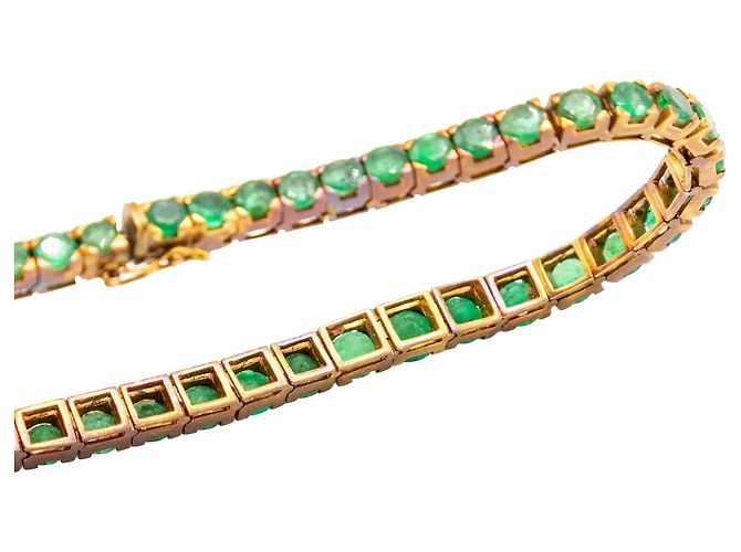 Autre Marque Bracciale Tennis Graduato in Smeraldi e Oro 18K Vintage Verde - vista 6