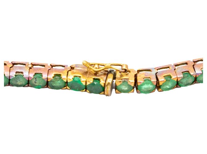 Autre Marque Bracciale Tennis Graduato in Smeraldi e Oro 18K Vintage Verde - vista 7