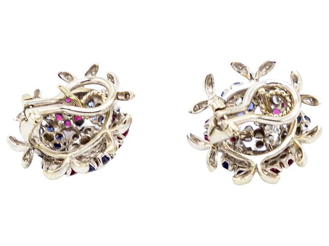 Autre Marque Orecchini a clip floreali in pietre preziose in oro bianco 18K degli anni '60 Multicolore - vista 6